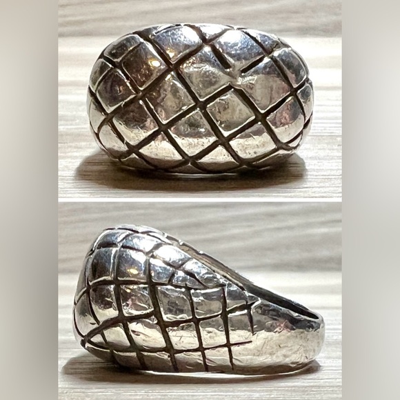 Vintage Modernist Sterling Silver Lattice Engraved Dome Ring, Size 5.75, 10g - Picture 1 of 11